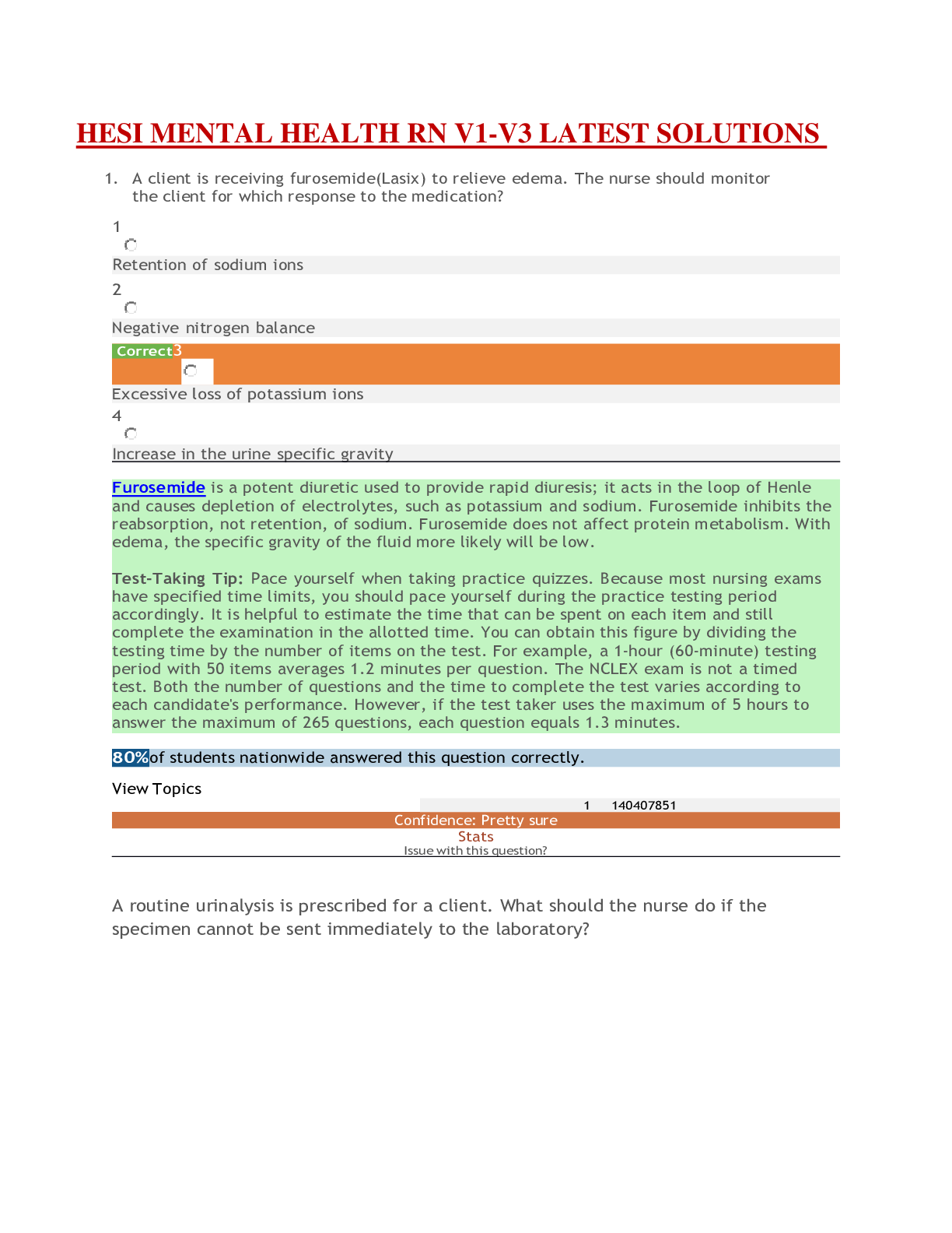 Preview image for HESI MENTAL HEALTH RN V1-V3 LATEST SOLUTIONS QUIZ BANK